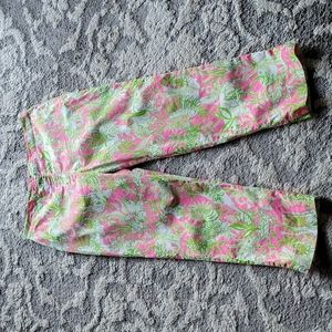 Vintage White Label Lilly Pulitzer Jungle Animals Pink Green Crop Pants 6